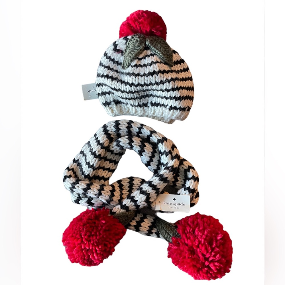 Kate Spade knit hat and scarf set. Strawberry inspired whimsical set.